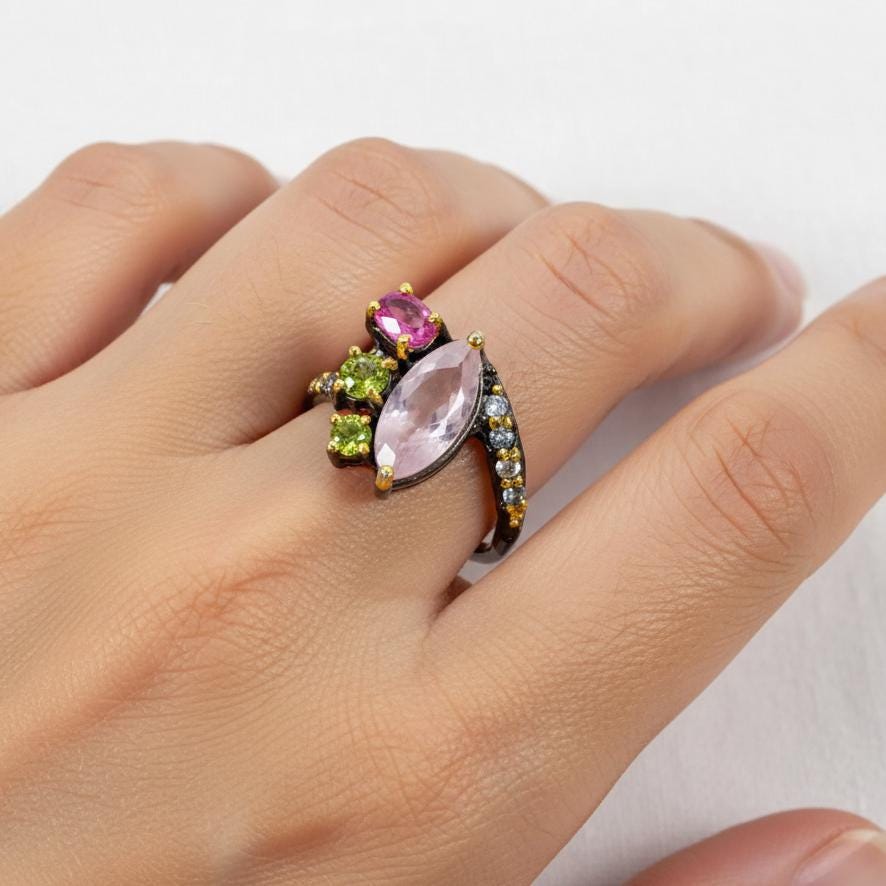 925 Sterling Silver Morganite Ring, side view