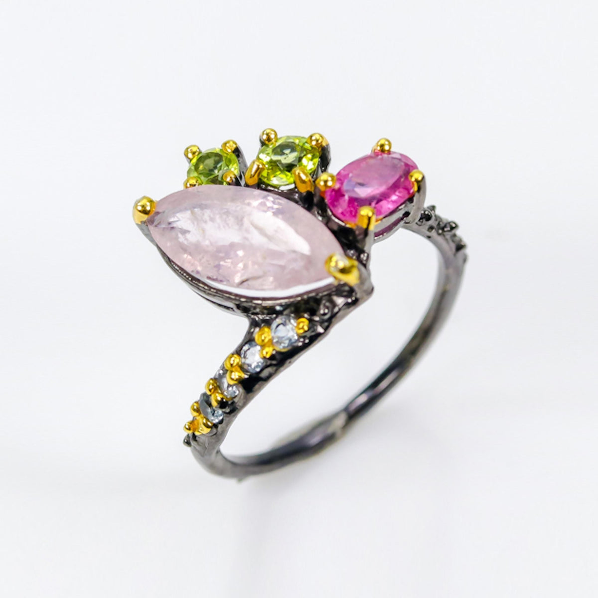 925 Sterling Silver Morganite Ring, setting detail