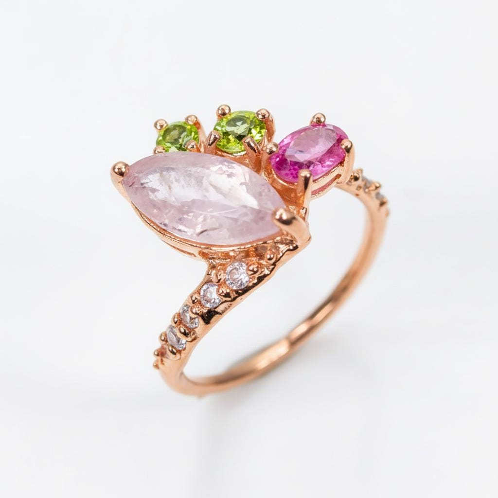 925 Sterling Silver Morganite Ring, worn look