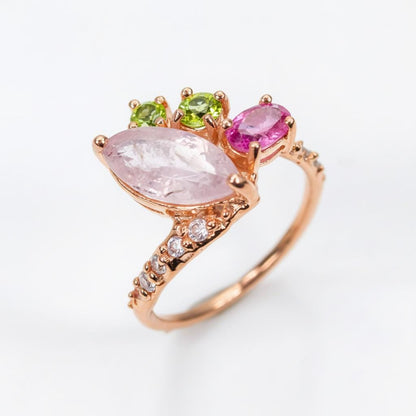 925 Sterling Silver Morganite Ring, worn look