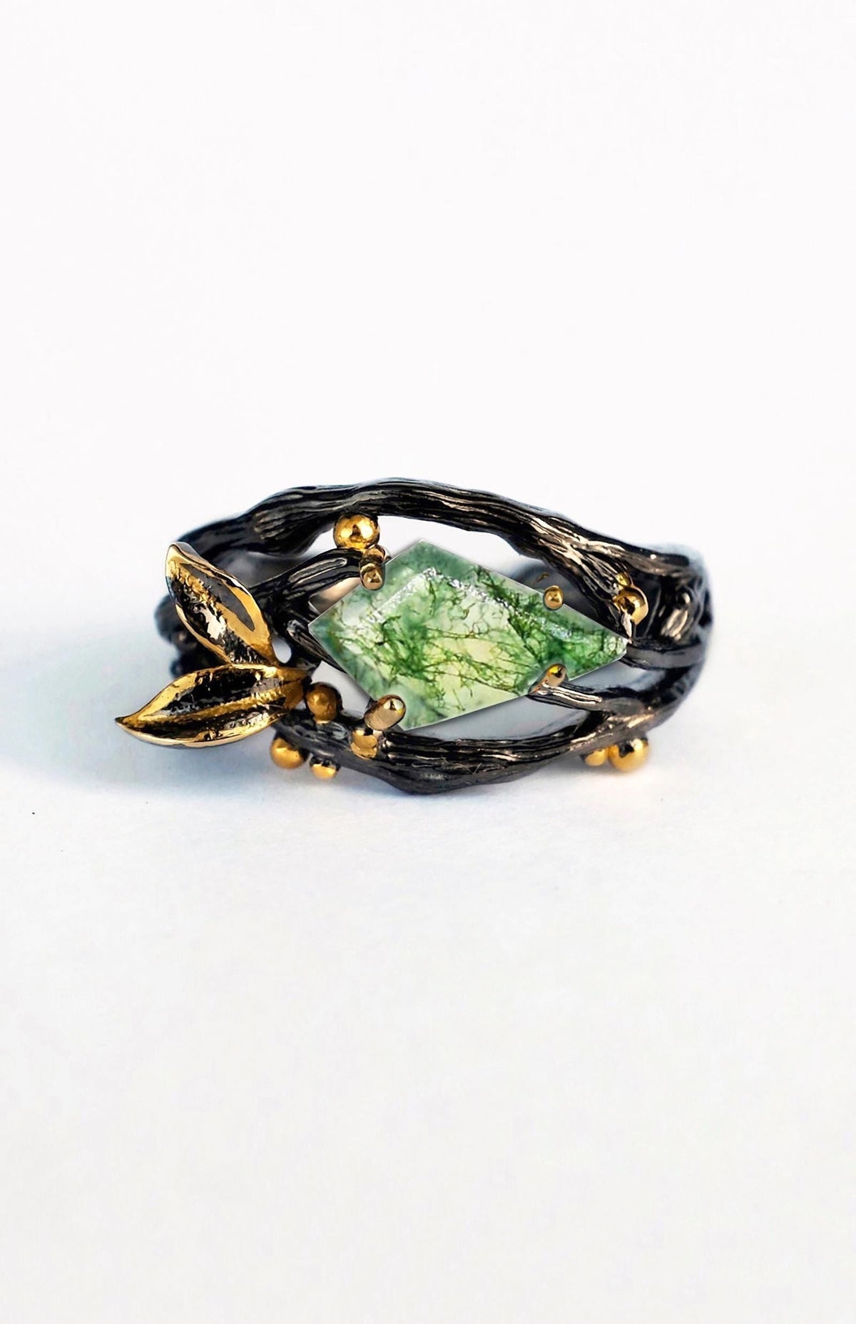 925 Sterling Silver Moss Agate Ring Set, main product image