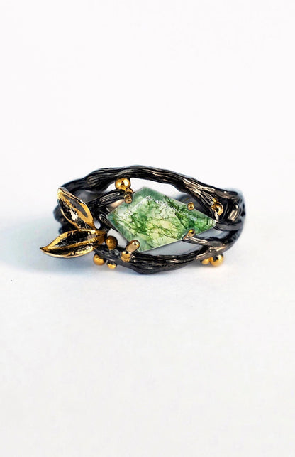 925 Sterling Silver Moss Agate Ring Set, main product image