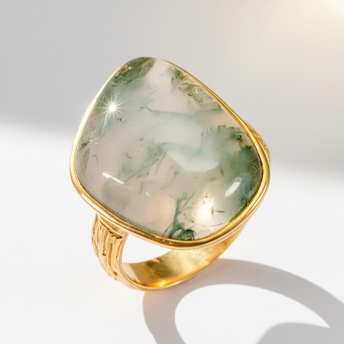 925 Sterling Silver Moss Agate Ring, close-up detail
