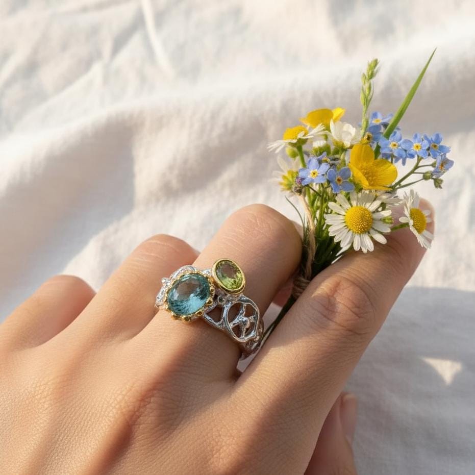 925 Sterling Silver Paraiba Apatite Ring, side view