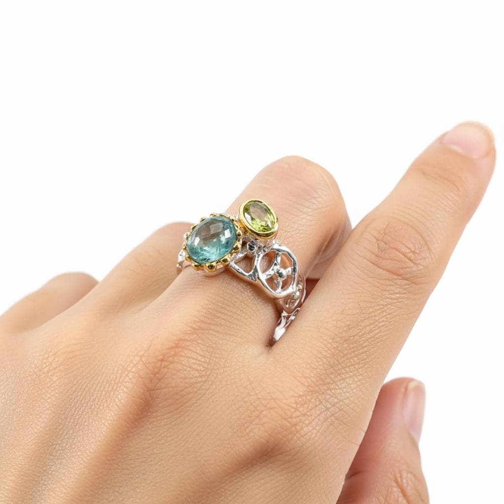 925 Sterling Silver Paraiba Apatite Ring, worn on hand