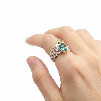 925 Sterling Silver Paraiba Apatite Ring, setting detail