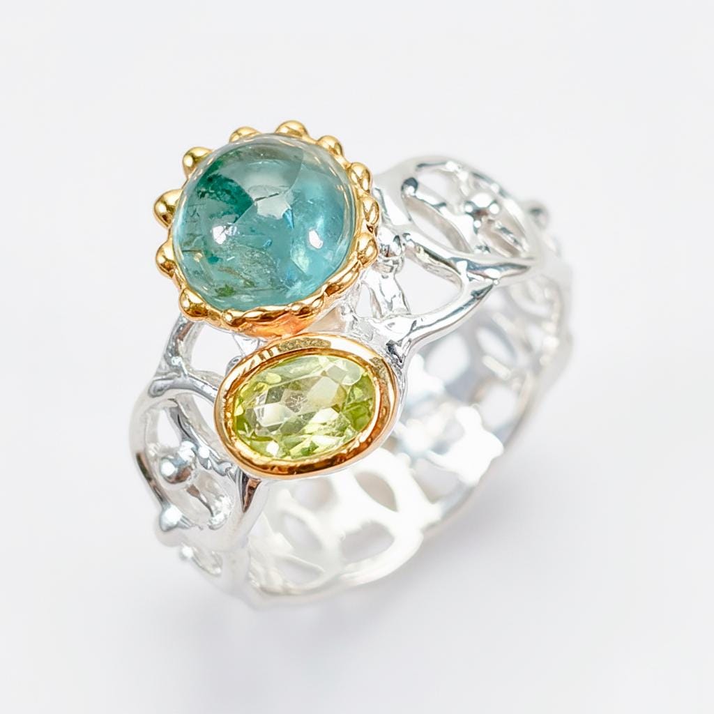 925 Sterling Silver Paraiba Apatite Ring, worn look