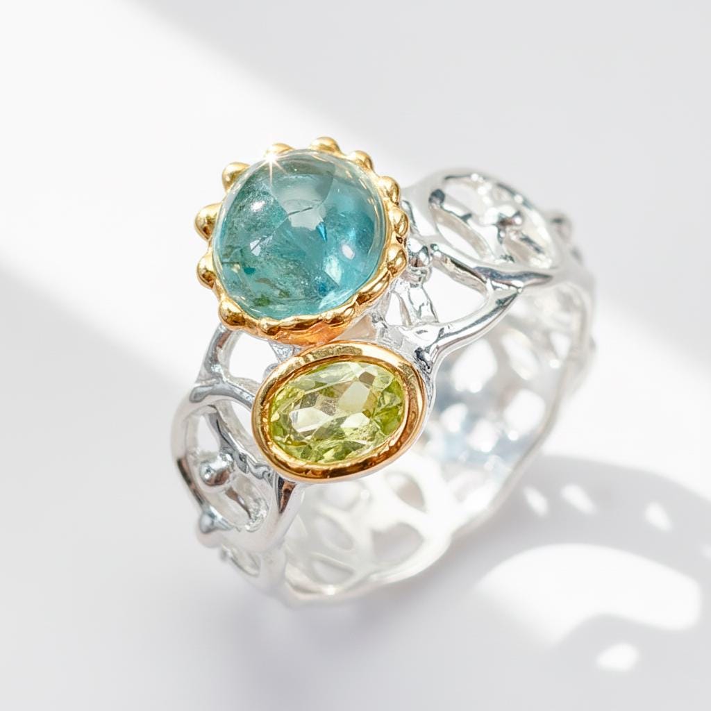 925 Sterling Silver Paraiba Apatite Ring, band detail
