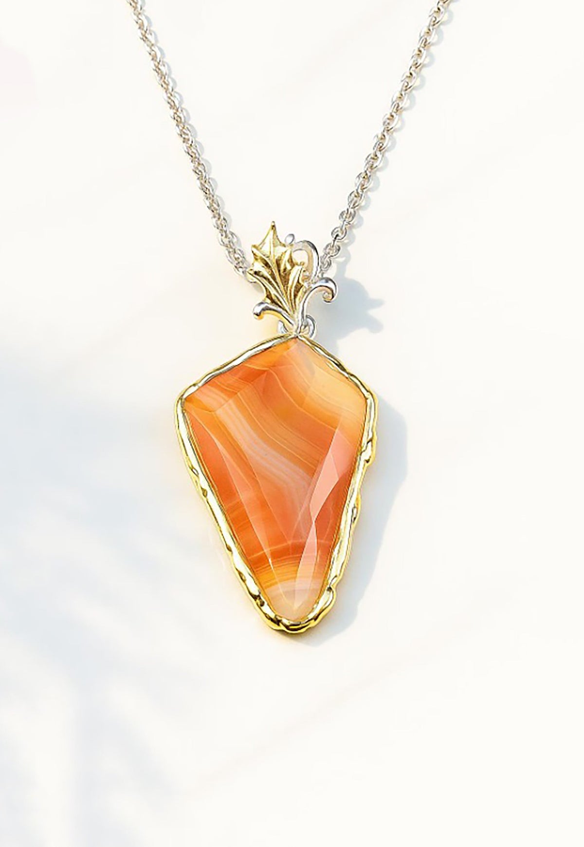 925 Sterling Silver Orange Agate Necklace, main product image