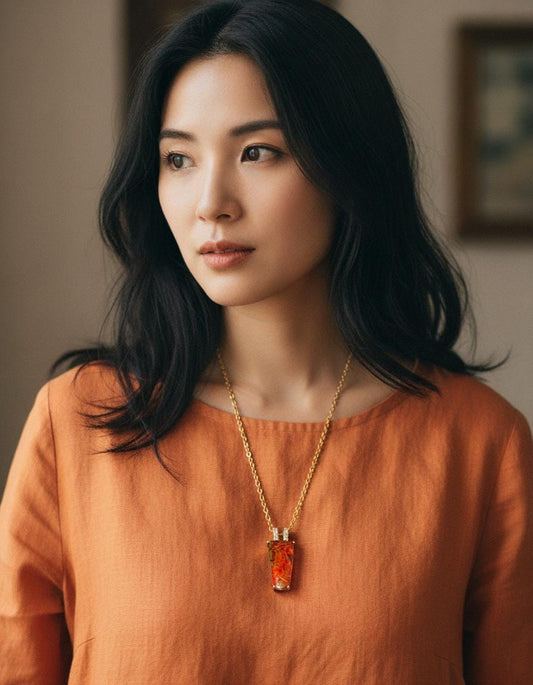925 Sterling Silver Orange Ammolite Necklace, alternate angle