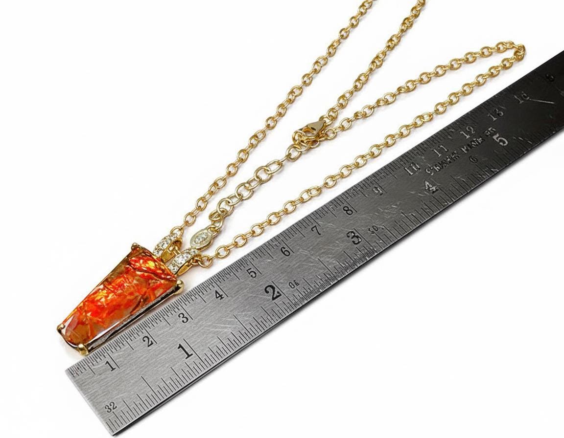925 Sterling Silver Orange Ammolite Necklace, worn view