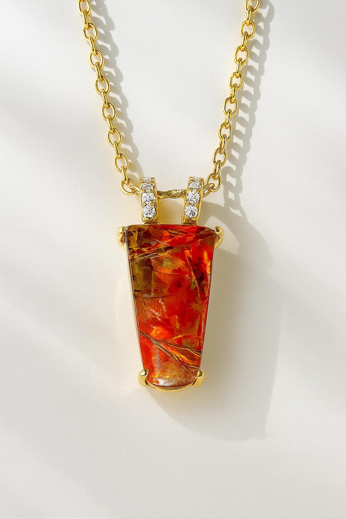 925 Sterling Silver Orange Ammolite Necklace, additional angle
