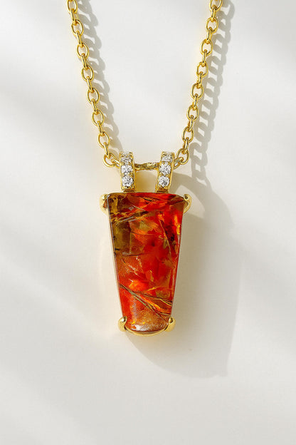 925 Sterling Silver Orange Ammolite Necklace, additional angle