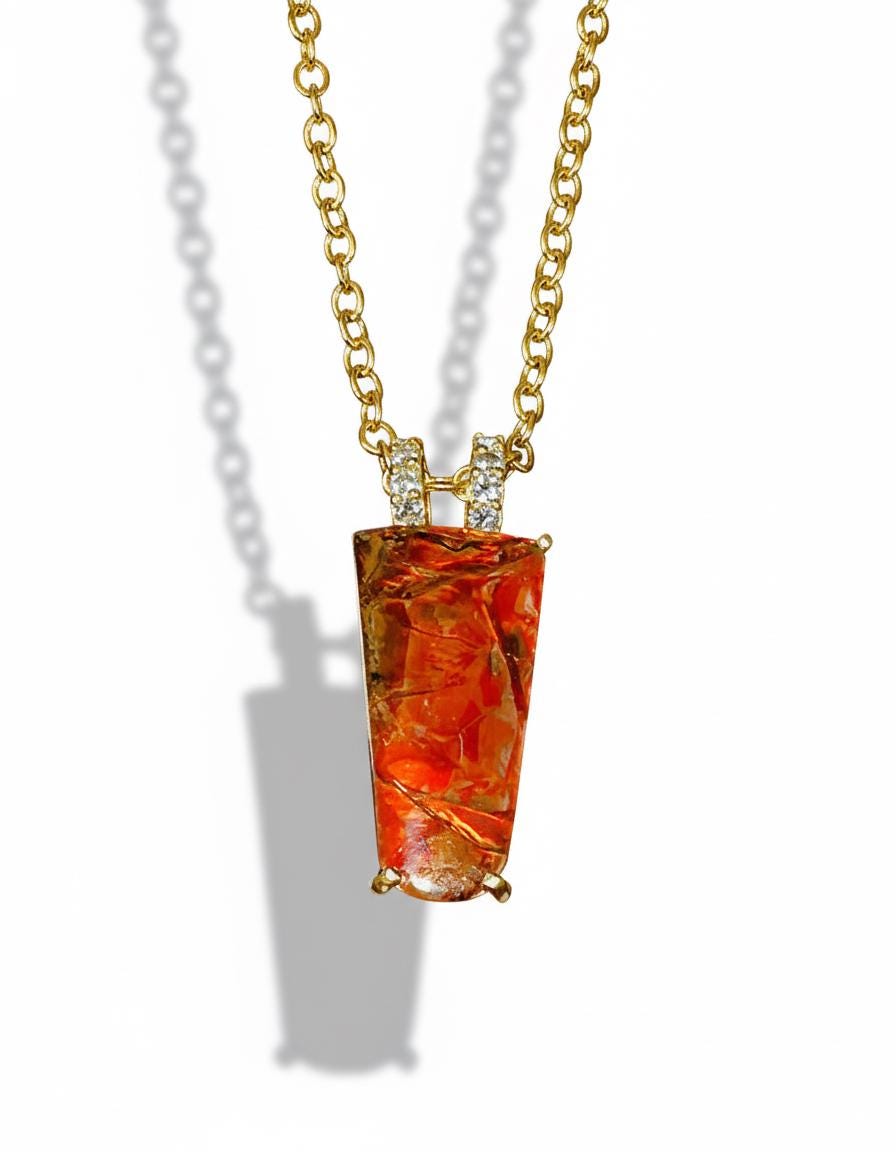 925 Sterling Silver Orange Ammolite Necklace, main product image
