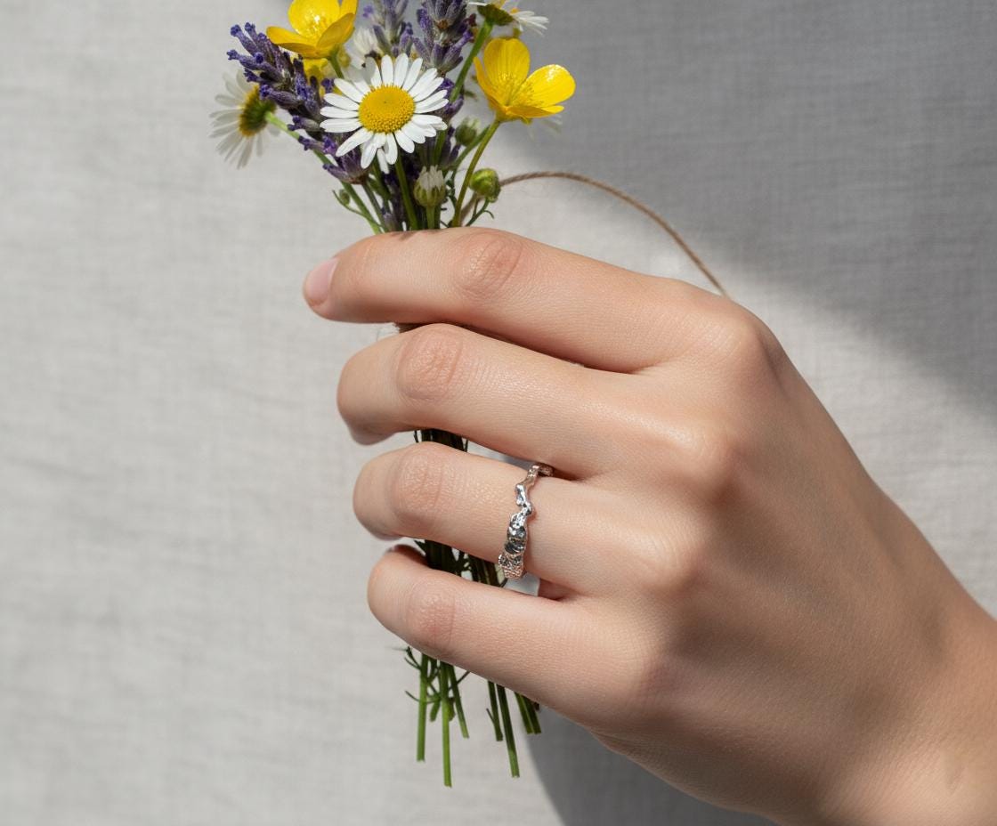 925 Sterling Silver Organic Nature Band, close-up detail