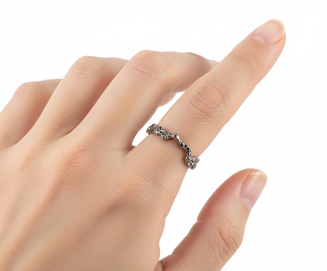 925 Sterling Silver Organic Nature Band, worn on hand