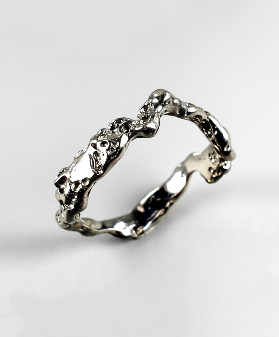 925 Sterling Silver Organic Nature Band, setting detail