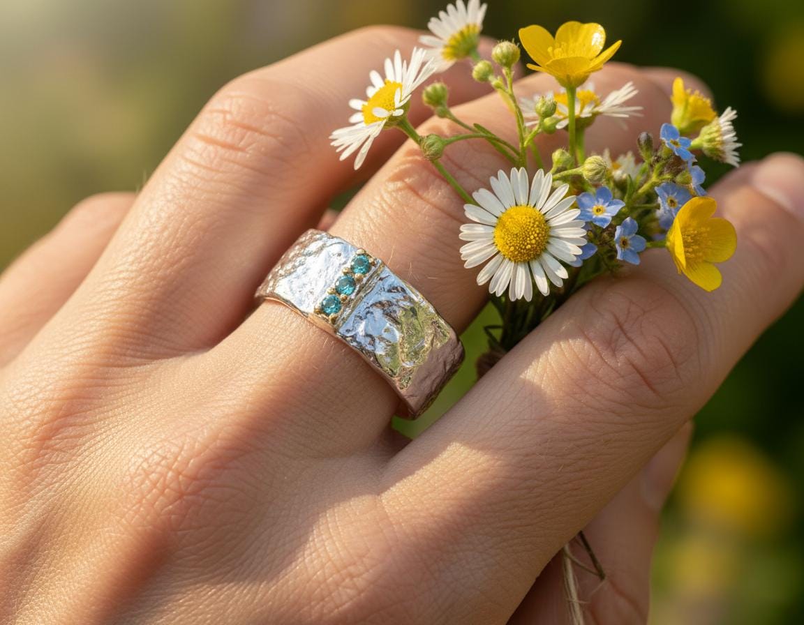 925 Sterling Silver Hammered Band, alternate angle