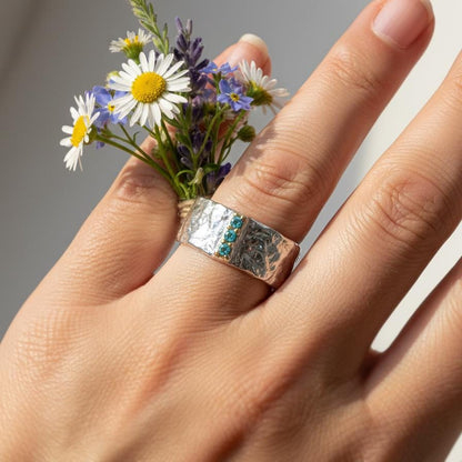 925 Sterling Silver Hammered Band, side view
