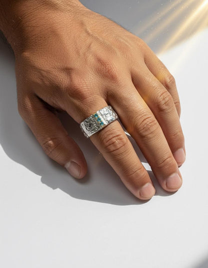 925 Sterling Silver Hammered Band, worn on hand