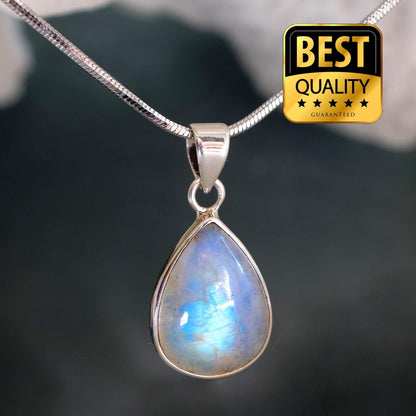 925 Sterling Silver Oval Moonstone Necklace, chain detail