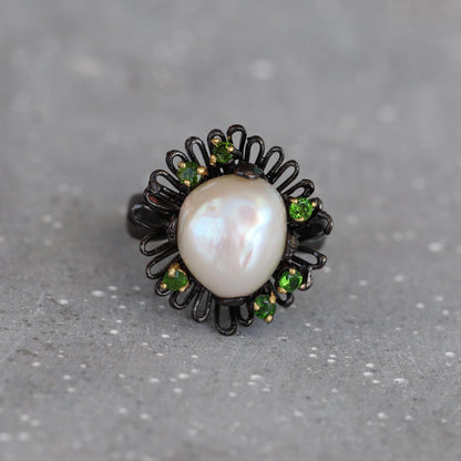 925 Sterling Silver Pearl Flower Ring, side view, image 13
