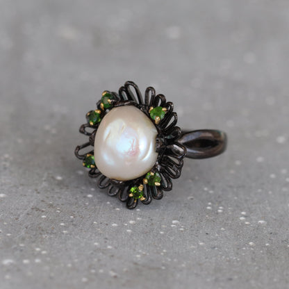 925 Sterling Silver Pearl Flower Ring, worn on hand, image 14