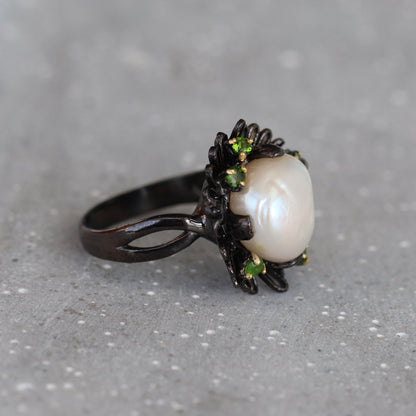 925 Sterling Silver Pearl Flower Ring, setting detail, image 15