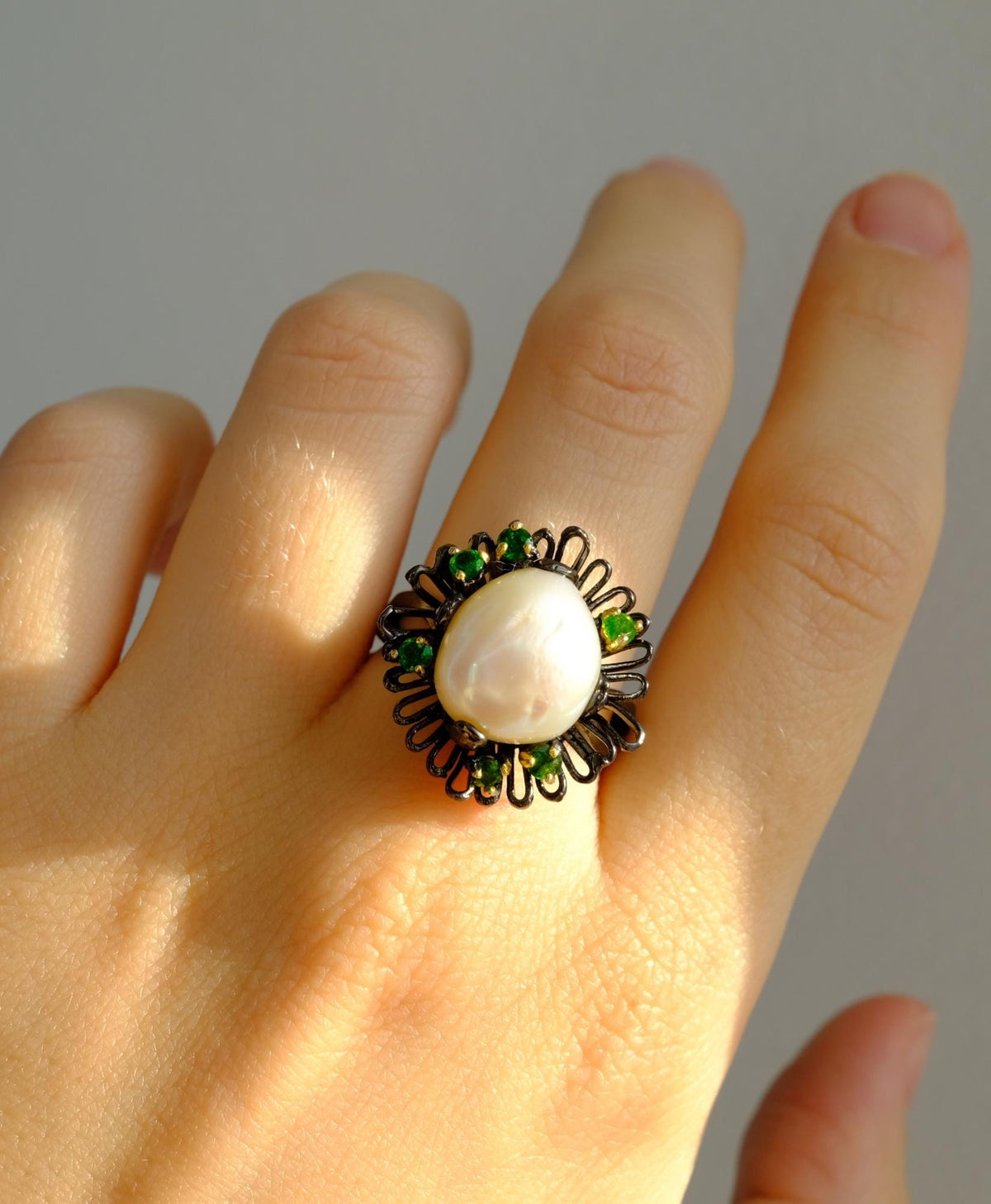 925 Sterling Silver Pearl Flower Ring, additional angle