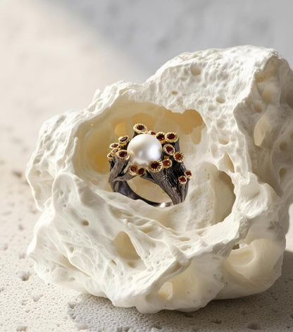 925 Sterling Silver Pearl Ring, band detail