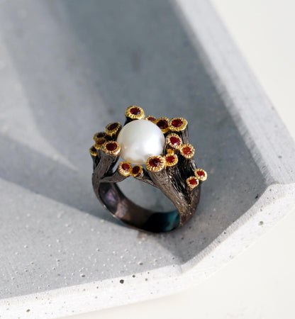 925 Sterling Silver Pearl Ring, worn on hand