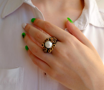 925 Sterling Silver Pearl Ring, setting detail