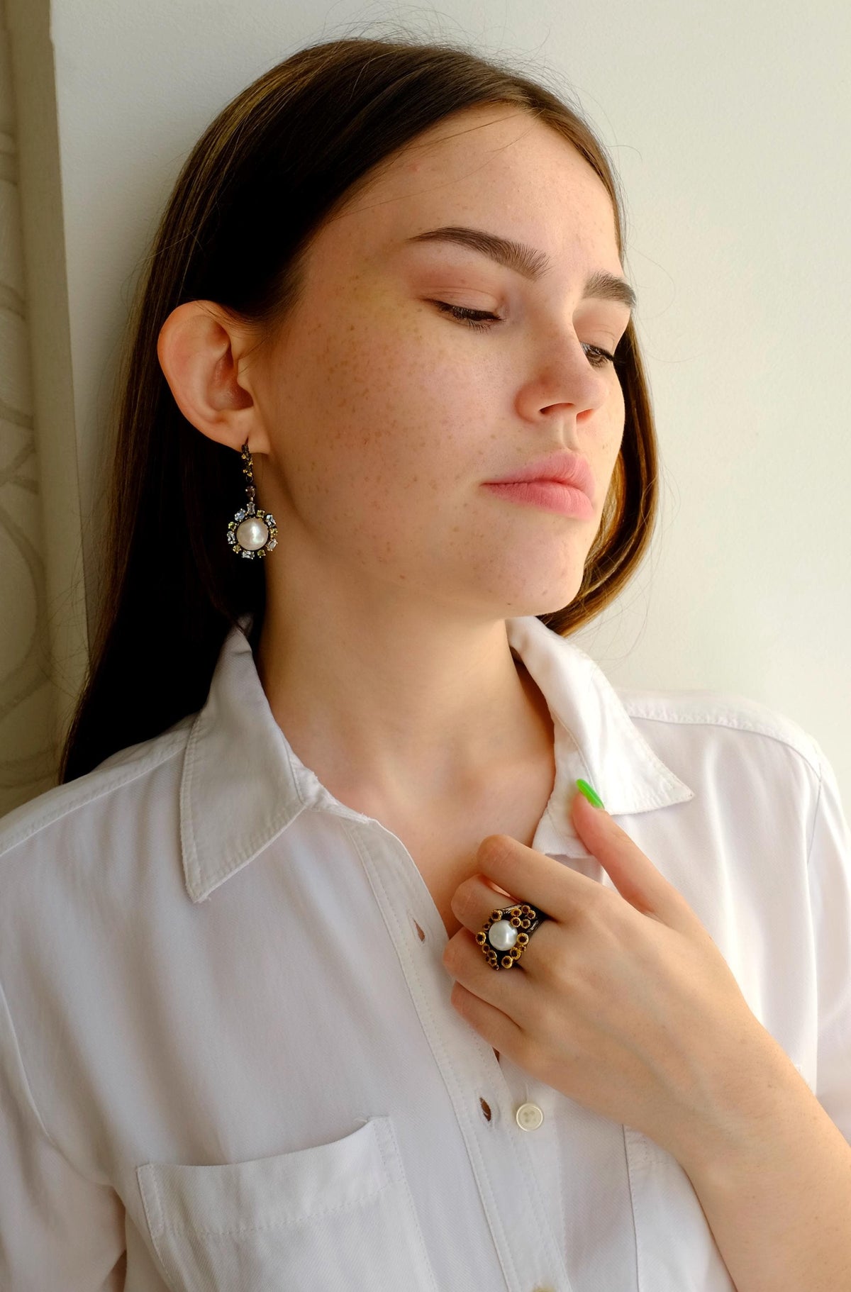 925 Sterling Silver Pearl Ring, additional angle