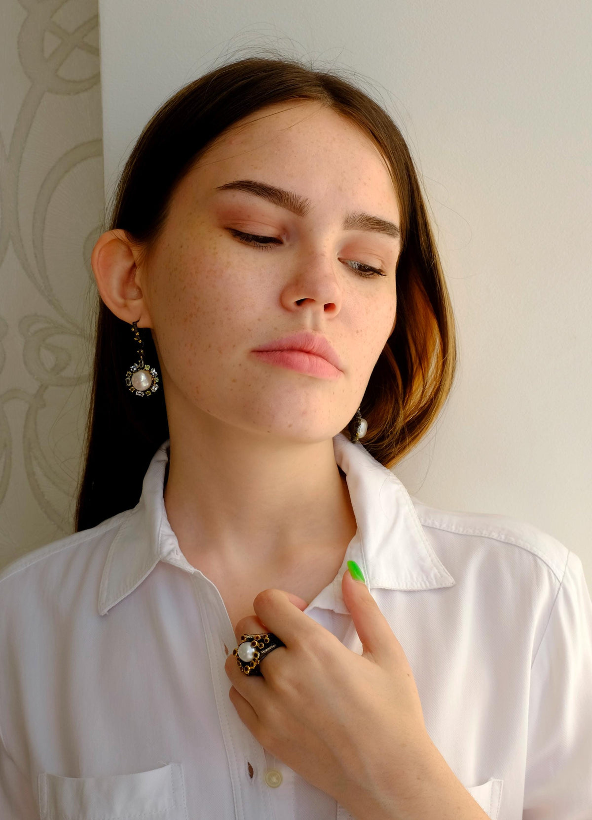 925 Sterling Silver Pearl Ring, worn look