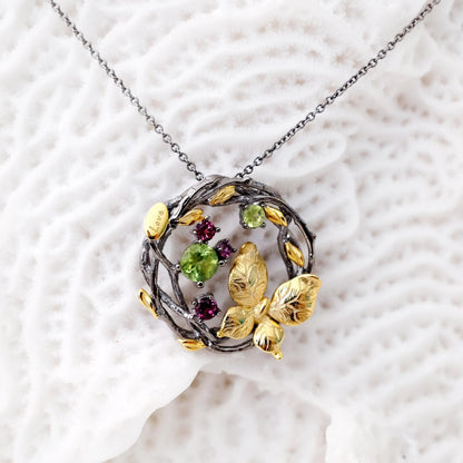 925 Sterling Silver Peridot Amethyst Necklace, worn view