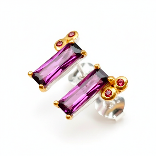 925 Silver Pink Baguette Garnet Earrings, alternate angle