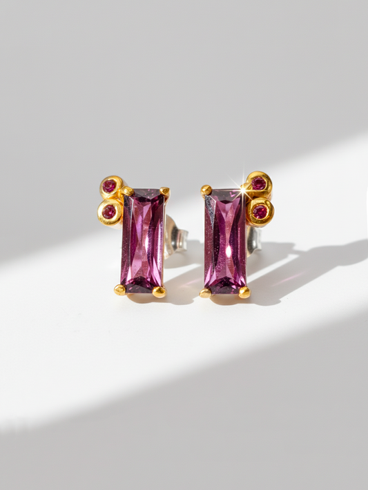 925 Silver Pink Baguette Garnet Earrings, main product image