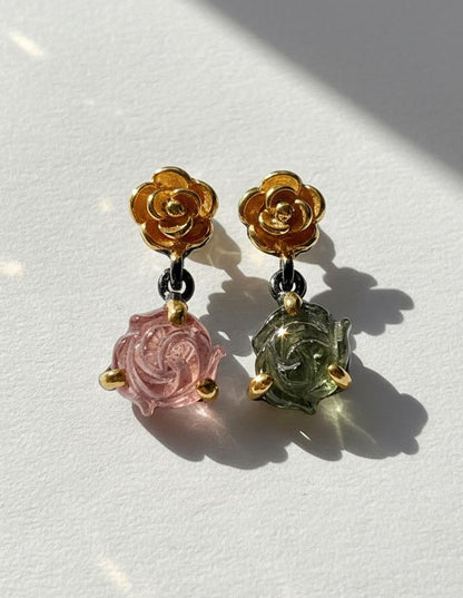 925 Sterling Silver Pink Green Tourmaline Earrings, stone or metal detail