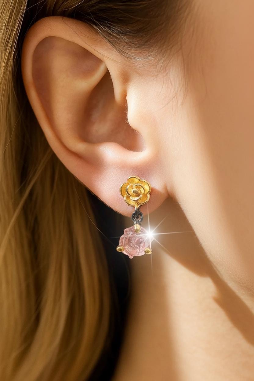 925 Sterling Silver Pink Green Tourmaline Earrings, back or hook detail