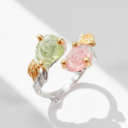 925 Sterling Silver Pink Green Tourmaline Ring, side view