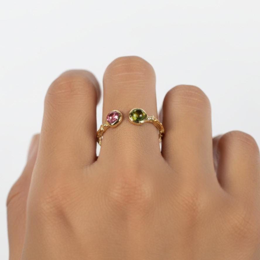 925 Sterling Silver Pink Green Tourmaline Ring, additional angle
