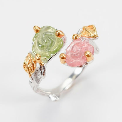 925 Sterling Silver Pink Green Tourmaline Ring, additional angle