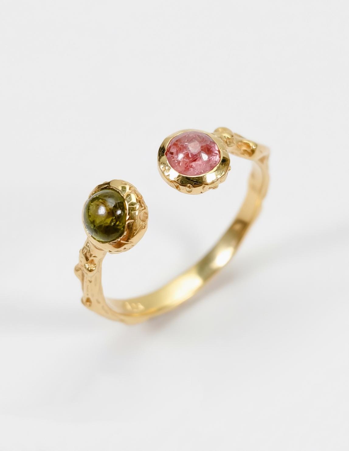925 Sterling Silver Pink Green Tourmaline Ring, worn look