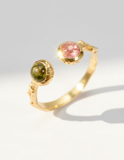 925 Sterling Silver Pink Green Tourmaline Ring, band detail