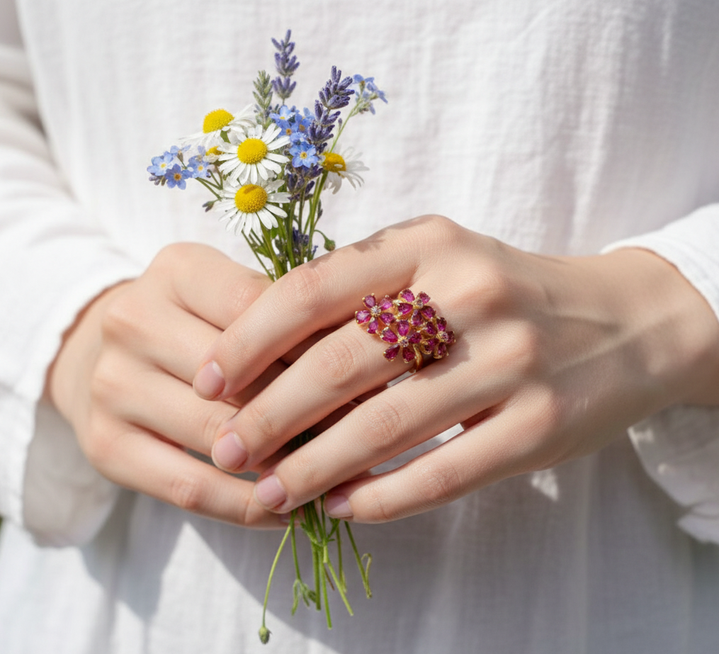 925 Sterling Silver Rhodolite Ring, close-up detail