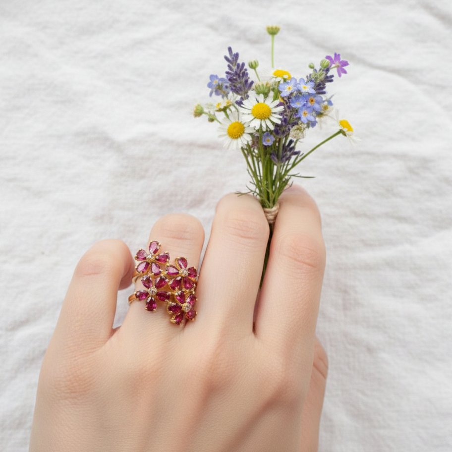 925 Sterling Silver Rhodolite Ring, setting detail