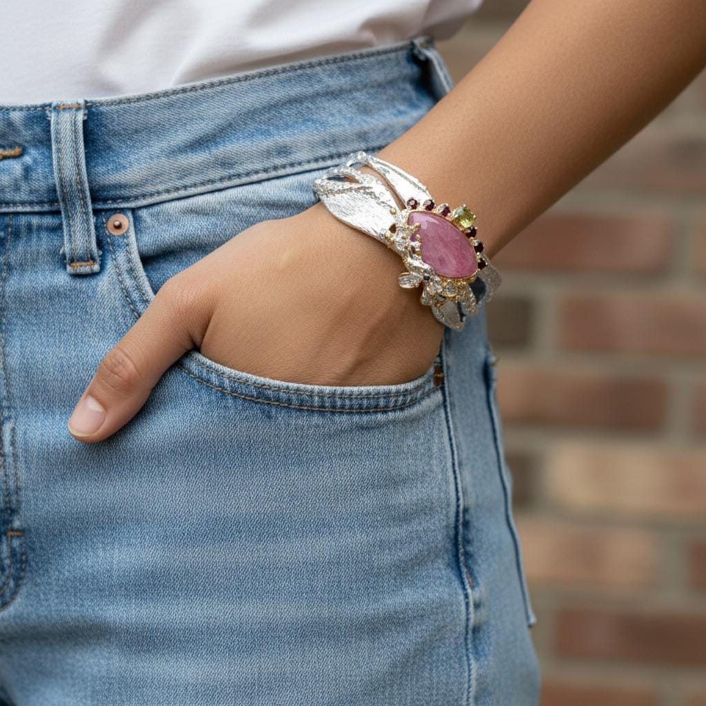 925 Sterling Silver Pink Ruby Bracelet, alternate angle