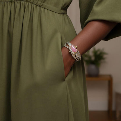 925 Sterling Silver Pink Ruby Bracelet, worn on wrist