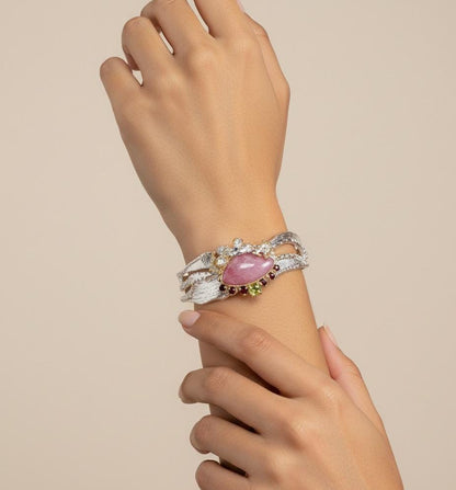 925 Sterling Silver Pink Ruby Bracelet, link or setting detail