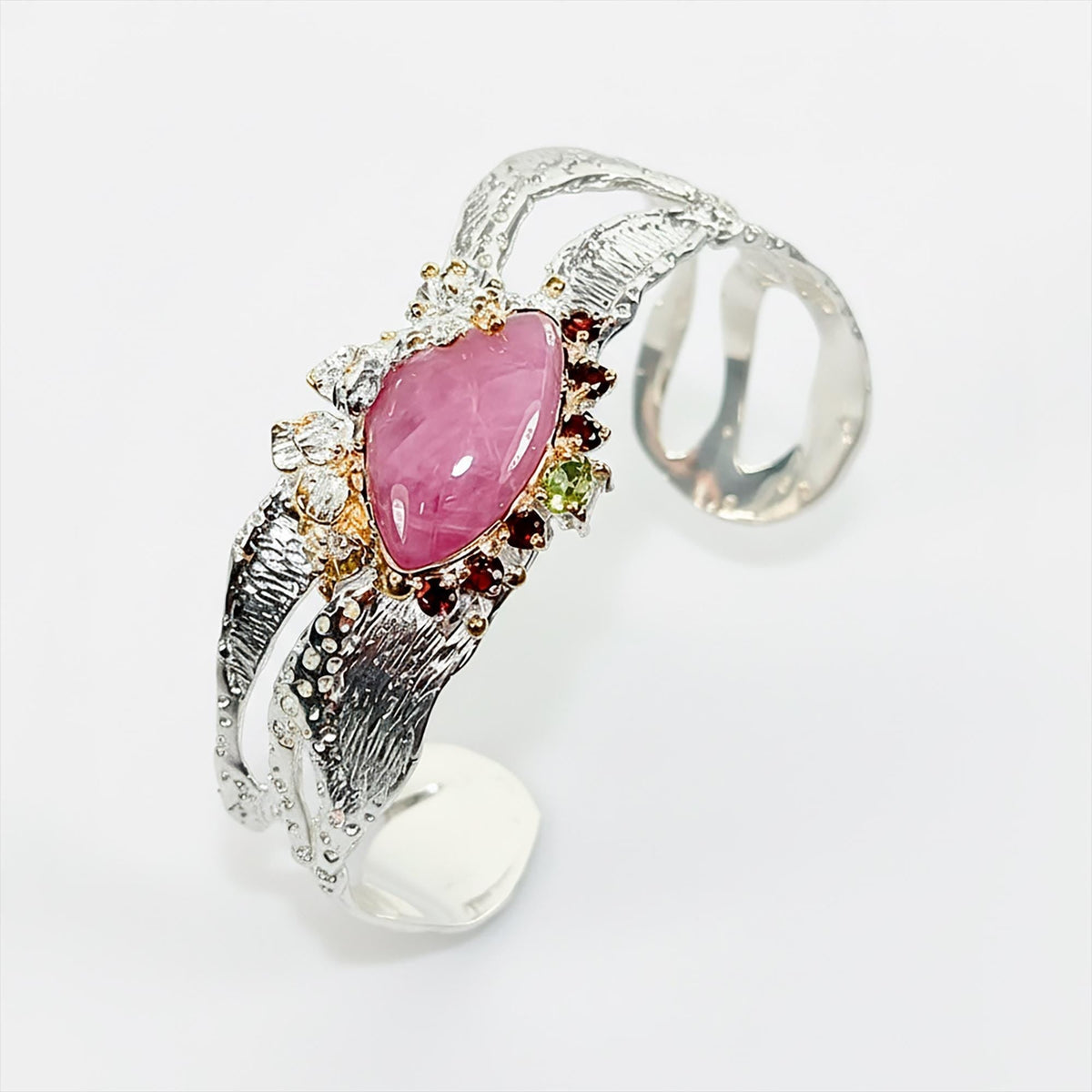 925 Sterling Silver Pink Ruby Bracelet, additional angle